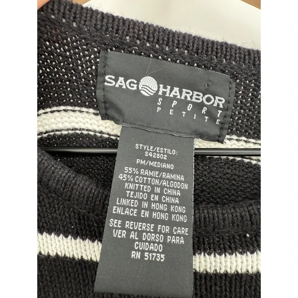 Vintage Sag Harbor Sweater Medium Petite Striped Boat‎ Nautical Embroidered NEW - Picture 3 of 8
